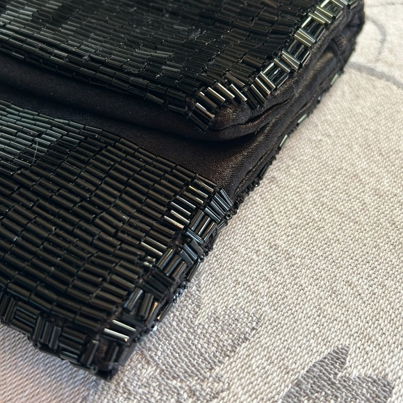 Sondra Roberts Black Bugle Beaded Fold Over Clutch Evening Bag